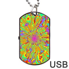 Magic Ripples Flower Power Mandala Neon Colored Dog Tag Usb Flash (two Sides) by EDDArt