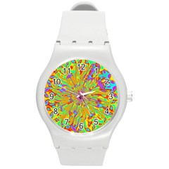 Magic Ripples Flower Power Mandala Neon Colored Round Plastic Sport Watch (m) by EDDArt