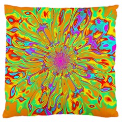 Magic Ripples Flower Power Mandala Neon Colored Large Cushion Case (one Side) by EDDArt