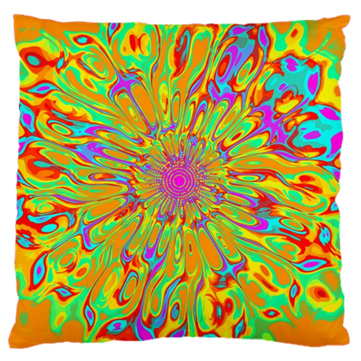 Magic Ripples Flower Power Mandala Neon Colored Large Cushion Case (One Side)