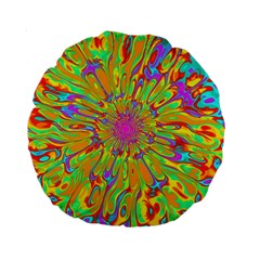 Magic Ripples Flower Power Mandala Neon Colored Standard 15  Premium Round Cushions by EDDArt