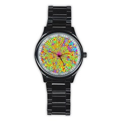 Magic Ripples Flower Power Mandala Neon Colored Stainless Steel Round Watch by EDDArt