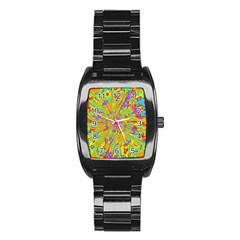 Magic Ripples Flower Power Mandala Neon Colored Stainless Steel Barrel Watch by EDDArt