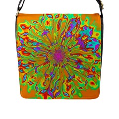 Magic Ripples Flower Power Mandala Neon Colored Flap Messenger Bag (l)  by EDDArt