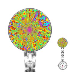 Magic Ripples Flower Power Mandala Neon Colored Stainless Steel Nurses Watch by EDDArt