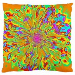 Magic Ripples Flower Power Mandala Neon Colored Large Flano Cushion Case (two Sides) by EDDArt