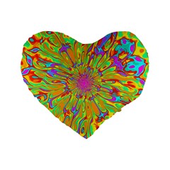 Magic Ripples Flower Power Mandala Neon Colored Standard 16  Premium Flano Heart Shape Cushions by EDDArt