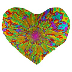 Magic Ripples Flower Power Mandala Neon Colored Large 19  Premium Flano Heart Shape Cushions by EDDArt