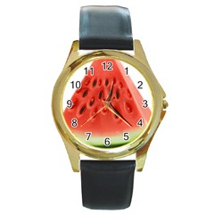 Piece Of Watermelon Round Gold Metal Watch