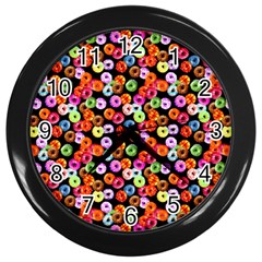 Colorful Yummy Donuts Pattern Wall Clocks (black) by EDDArt