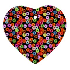 Colorful Yummy Donuts Pattern Heart Ornament (two Sides) by EDDArt