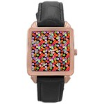 Colorful Yummy Donuts Pattern Rose Gold Leather Watch  Front