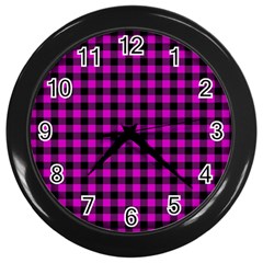 Lumberjack Fabric Pattern Pink Black Wall Clocks (black) by EDDArt