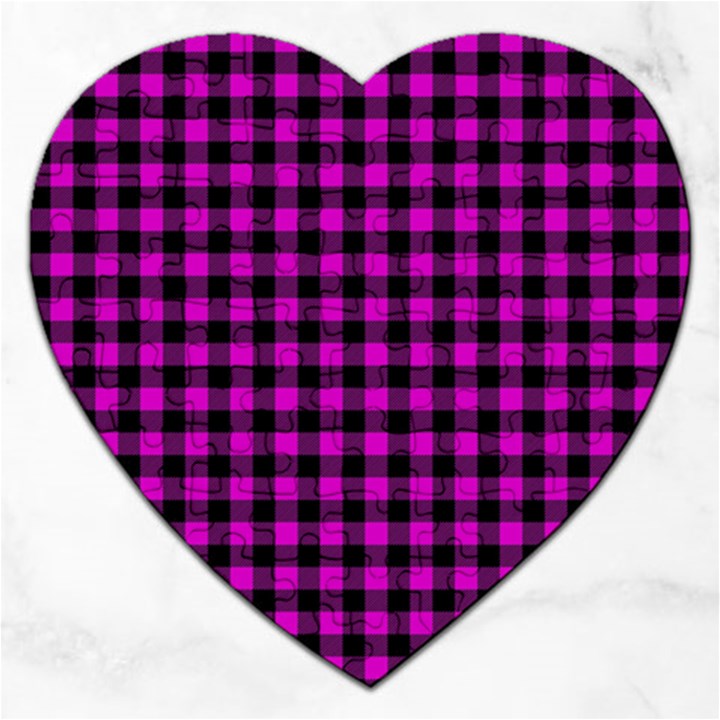 Lumberjack Fabric Pattern Pink Black Jigsaw Puzzle (Heart)