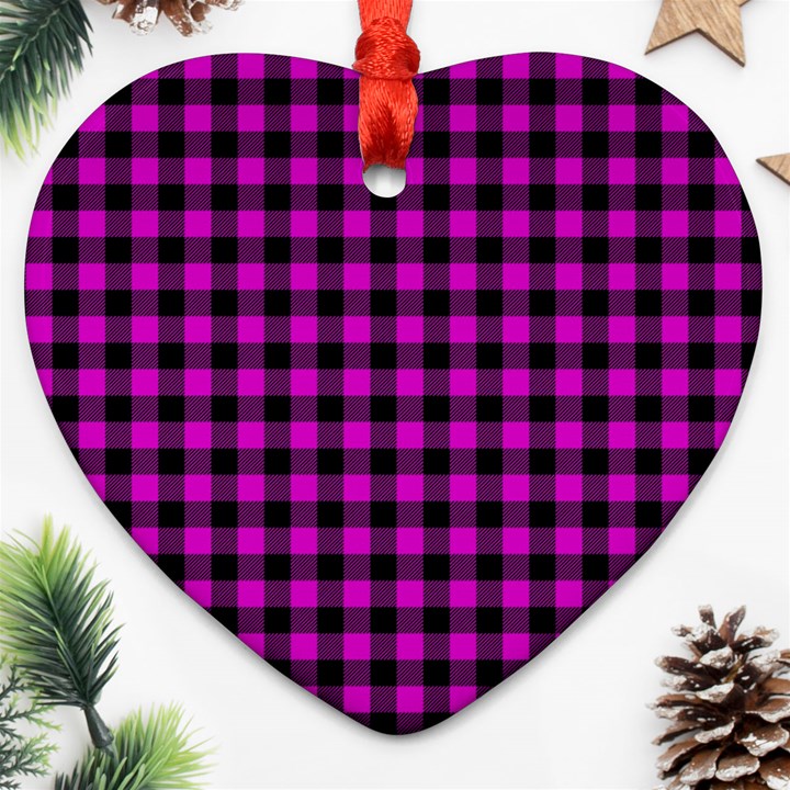 Lumberjack Fabric Pattern Pink Black Heart Ornament (Two Sides)