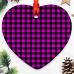 Lumberjack Fabric Pattern Pink Black Heart Ornament (Two Sides) Back