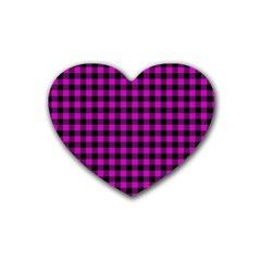 Lumberjack Fabric Pattern Pink Black Heart Coaster (4 Pack)  by EDDArt