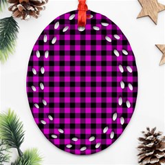 Lumberjack Fabric Pattern Pink Black Oval Filigree Ornament (two Sides) by EDDArt