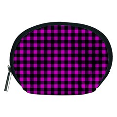 Lumberjack Fabric Pattern Pink Black Accessory Pouches (medium)  by EDDArt