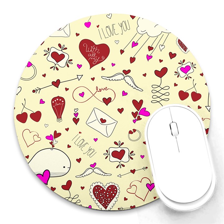 Valentinstag Love Hearts Pattern Red Yellow Round Mousepads