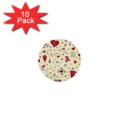 Valentinstag Love Hearts Pattern Red Yellow 1  Mini Buttons (10 Pack)  by EDDArt