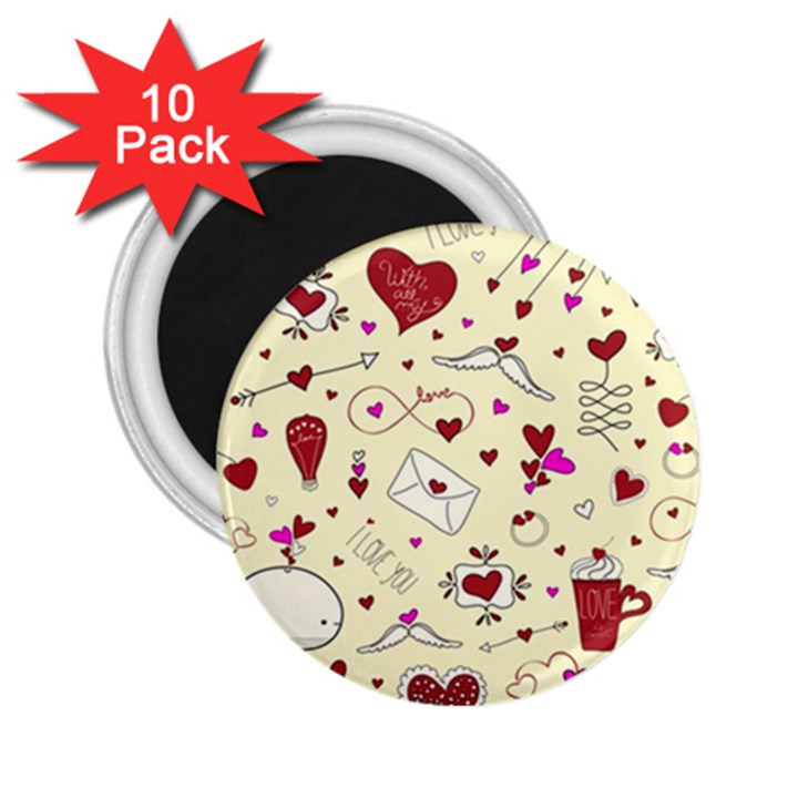 Valentinstag Love Hearts Pattern Red Yellow 2.25  Magnets (10 pack) 