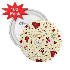 Valentinstag Love Hearts Pattern Red Yellow 2 25  Buttons (100 Pack)  by EDDArt