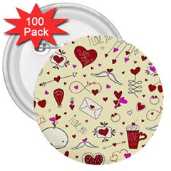 Valentinstag Love Hearts Pattern Red Yellow 3  Buttons (100 Pack)  by EDDArt