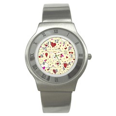 Valentinstag Love Hearts Pattern Red Yellow Stainless Steel Watch by EDDArt