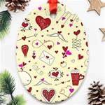 Valentinstag Love Hearts Pattern Red Yellow Oval Ornament (Two Sides) Back