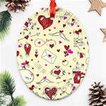 Valentinstag Love Hearts Pattern Red Yellow Ornament (Oval Filigree) Front