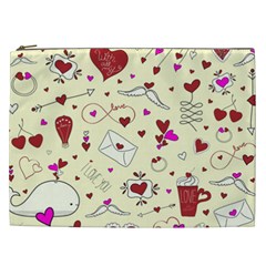 Valentinstag Love Hearts Pattern Red Yellow Cosmetic Bag (xxl)  by EDDArt