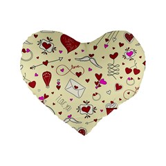 Valentinstag Love Hearts Pattern Red Yellow Standard 16  Premium Heart Shape Cushions by EDDArt