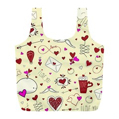 Valentinstag Love Hearts Pattern Red Yellow Full Print Recycle Bags (l)  by EDDArt