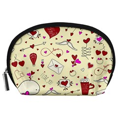 Valentinstag Love Hearts Pattern Red Yellow Accessory Pouches (large)  by EDDArt