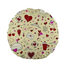 Valentinstag Love Hearts Pattern Red Yellow Standard 15  Premium Flano Round Cushions by EDDArt