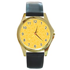 Floral pattern Round Gold Metal Watch