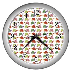 Turtle Pattern Wall Clocks (silver)  by Valentinaart