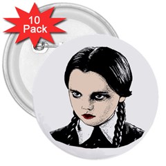 Wednesday Addams 3  Buttons (10 Pack)  by Valentinaart