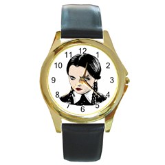 Wednesday Addams Round Gold Metal Watch by Valentinaart