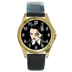 Wednesday Addams Round Gold Metal Watch by Valentinaart