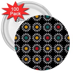 White Daisies Pattern 3  Buttons (100 Pack)  by linceazul