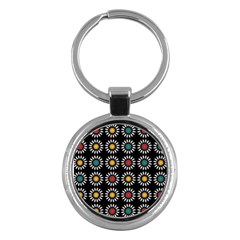 White Daisies Pattern Key Chains (round)  by linceazul