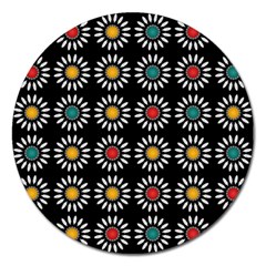 White Daisies Pattern Magnet 5  (round) by linceazul