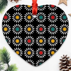 White Daisies Pattern Heart Ornament (two Sides) by linceazul