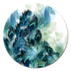 Flowers And Feathers Background Design Magnet 5  (round) by TastefulDesigns