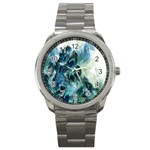 Flowers And Feathers Background Design Sport Metal Watch Front