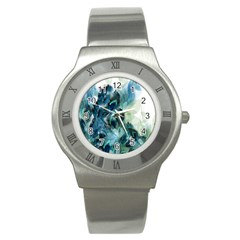 Flowers And Feathers Background Design Stainless Steel Watch by TastefulDesigns