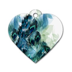 Flowers And Feathers Background Design Dog Tag Heart (two Sides) by TastefulDesigns