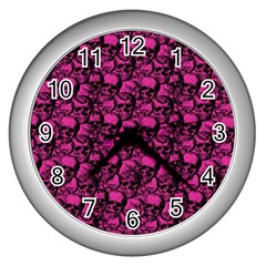 Skulls Pattern  Wall Clocks (silver)  by Valentinaart